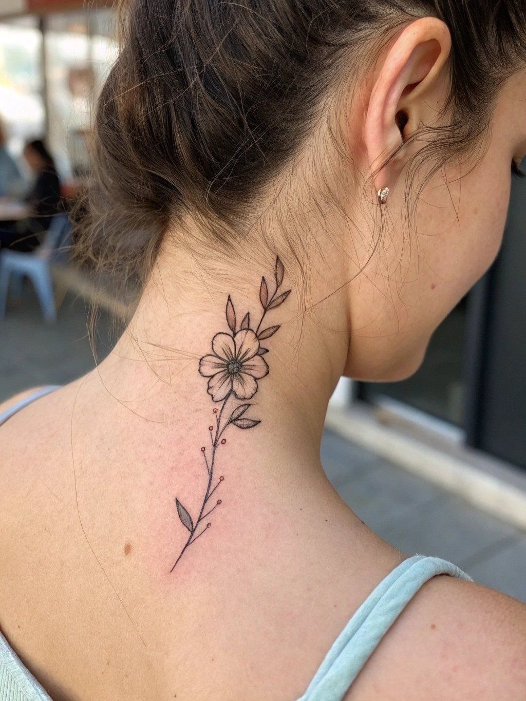 21 Side Neck Tattoo Ideas for Bold, Meaningful Designs 17 Floral tattoo on the side and back of a woman's neck.